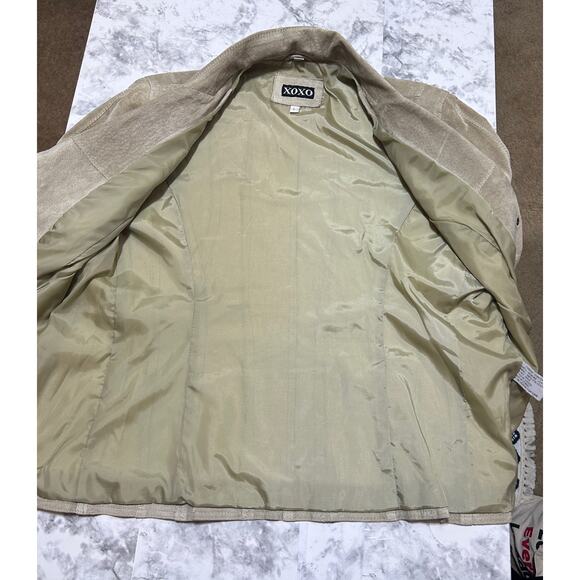XOXO Suede Leather Hippie Jacket LG Cream/Lt Tan Stitch Detailing Boho Indie - Picture 8 of 13